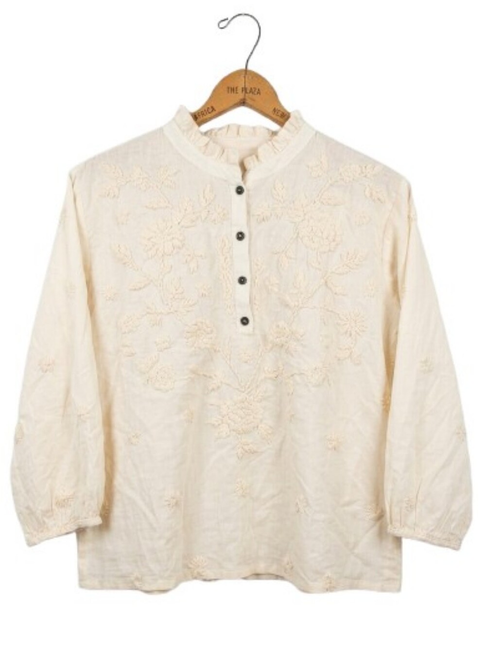 Kyla Seo Cream Floral Embroidered Boho Peasant Blouse | Size Small